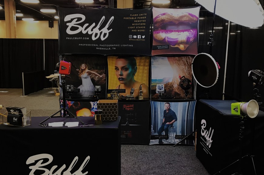 Paul C. Buff, Inc. trade show booth on display at the 2018 Professional Photographer of America's Imaging USA