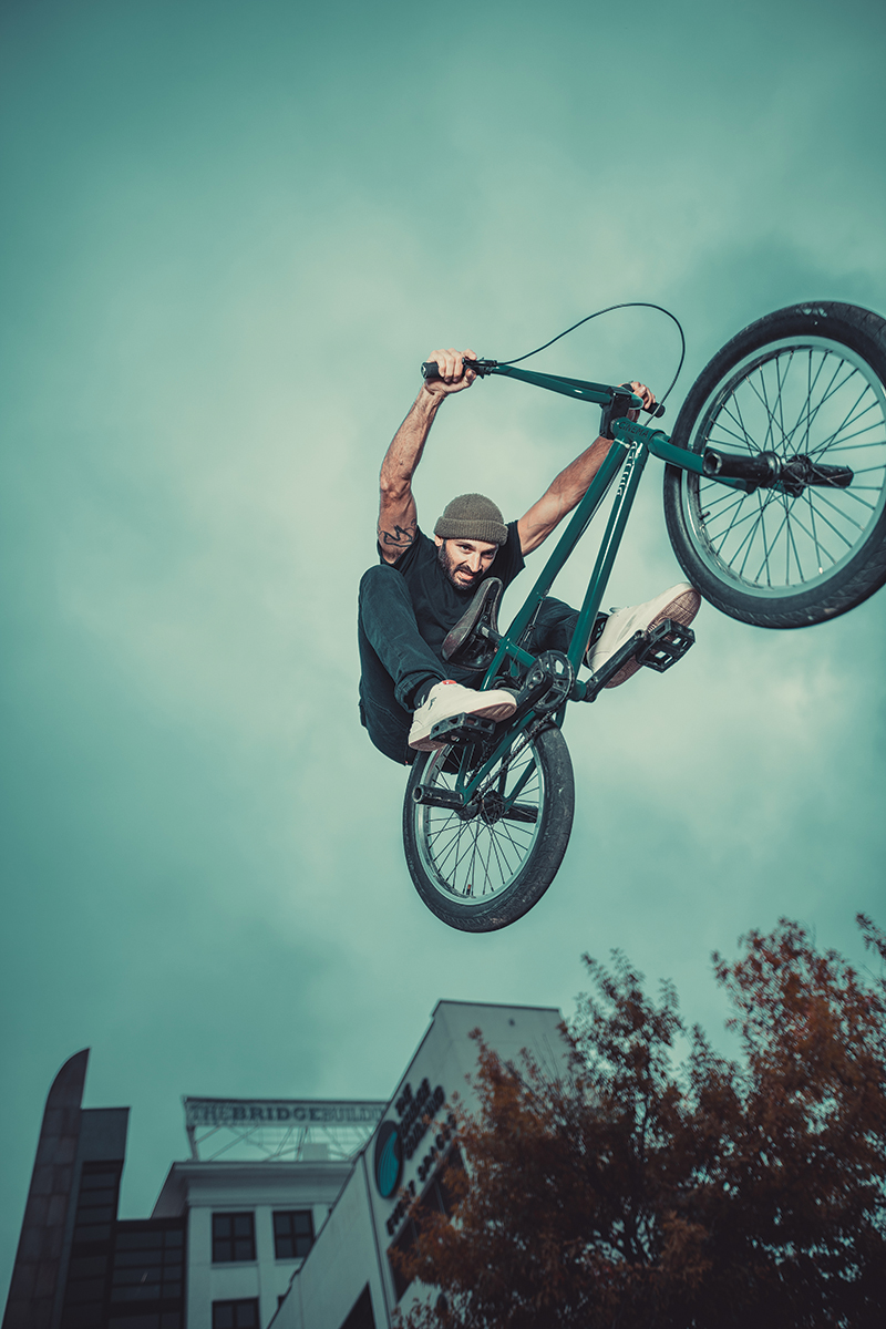 Pro BMX Rider, Corey Martinez, photographed by Jeff Carpenter using the LINK 800WS by Paul C. Buff, Inc.